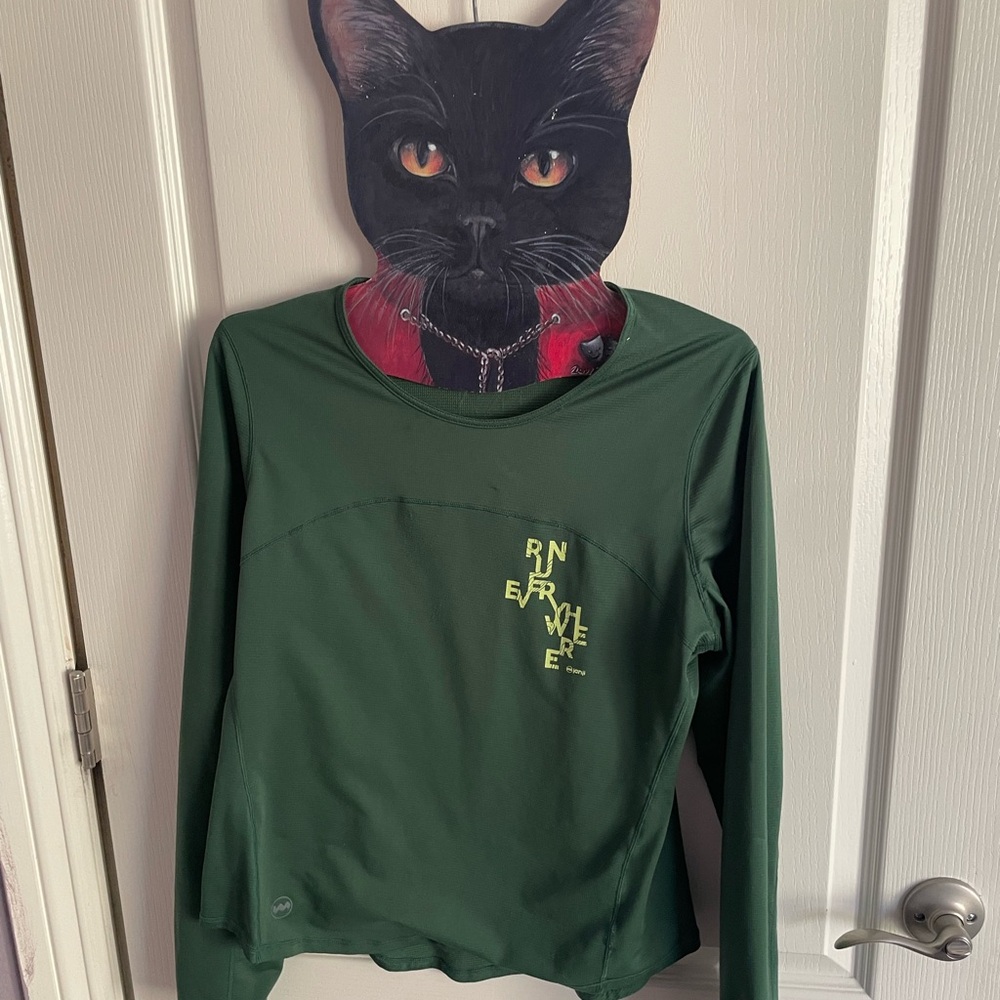 Janji Dark Green Long Sleeve Tee with Yellow run everywhere Graphic